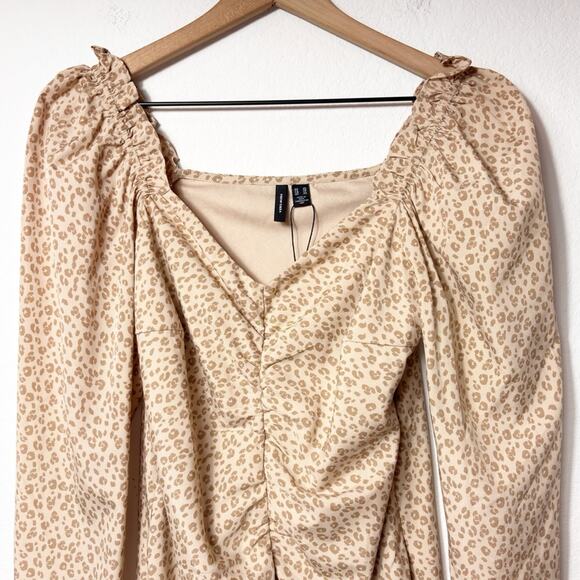 VERO MODA CENTER RUCHING ANIMAL PRINT LONG SLEEVE LINED WOMEN DRESS SIZE XS - Picture 4 of 6